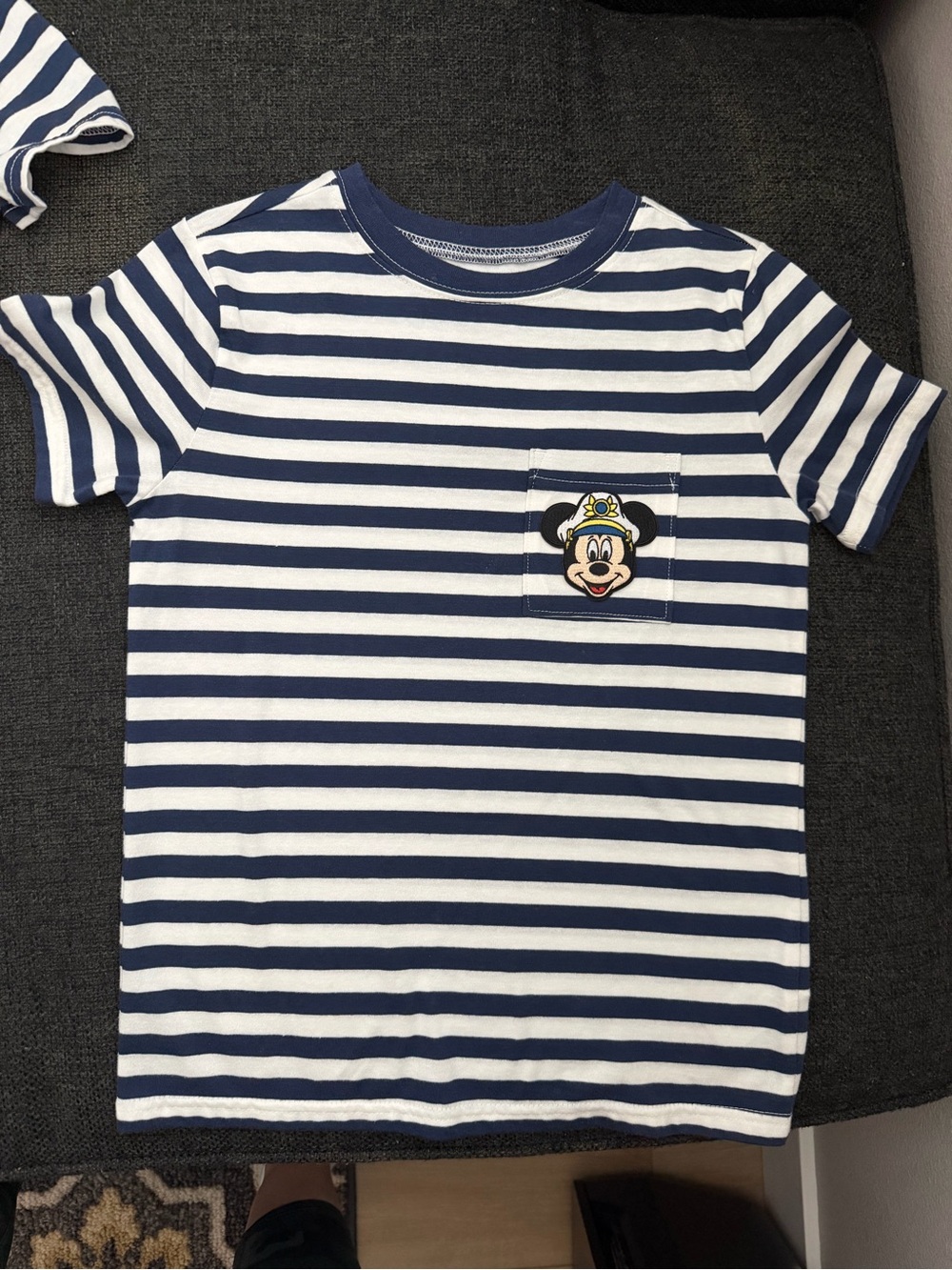 Carter's Navy & White Striped Short Sleeve Tee with Character Pocket